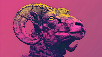 Wall Mural - Neon Ram Head Illustration