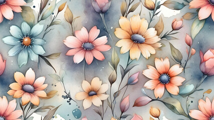 Wall Mural - Sweet flower watercolor seamless pattern.soft pastel colors water color seamless pattern for beauty products or other. Generative AI