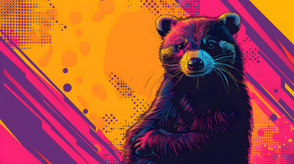 Canvas Print - Neon Raccoon on Abstract Background