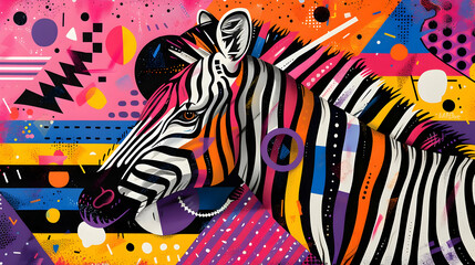 Zebra in 80s Retro Geometric Art