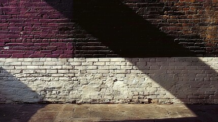 Wall Mural -  Red-and-white brick wall with person skateboarding shadow in center