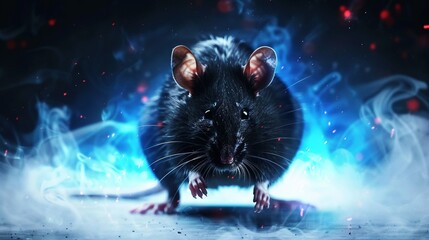 Wall Mural -   Black rat on a blue-red fire and ice filled background