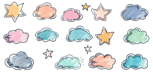 Wall Mural - Set of hand drawn cloud isolated on a white background. Vector illustration. Collection of hand drawn vectors for web banner, business card, social media post or presentation.  generated AI