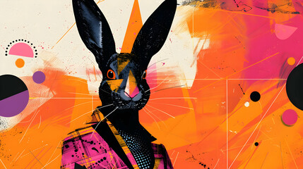 Poster - Abstract Art with a Black Rabbit