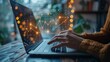 © noche - A person is typing on a laptop with a graph on the screen