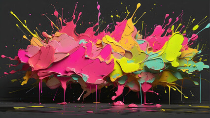 Wall Mural - Explosion of Pink and Yellow Paint in Darkness