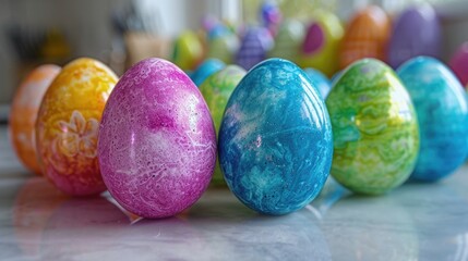 Wall Mural - Flawless homemade Easter eggs in vibrant colors