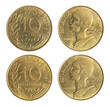 © breakermaximus - Isolated png photo of 10 French 1992 and 1995 centimes coins of Fifth Republic 1959-2002 on transparent background.
