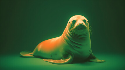 Poster - Seal Portrait: Close-Up with Green Background