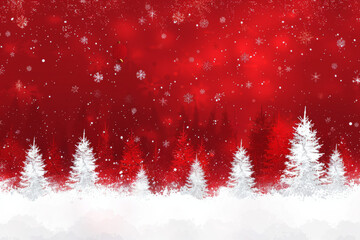 Red Christmas Background with Snowy Hills