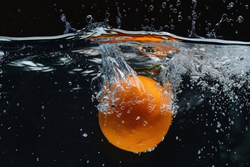 Fresh Tangelo falling into the water with a splash on a black background