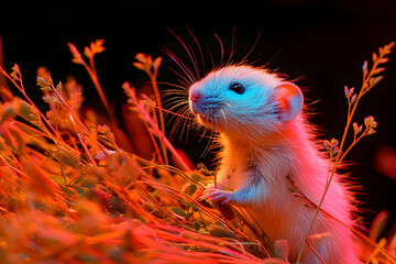 Poster - Cute Rat in Neon Light