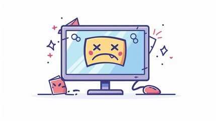 computer error, sad face on the screen
