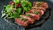 © lastfurianec - The national cuisine of Japan. Steak with watercress salad.