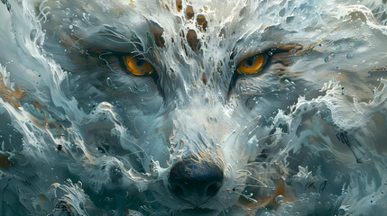 Wall Mural - Wolf in Water Abstract Art