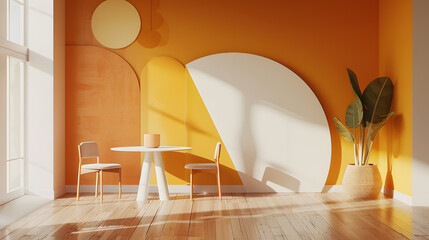 Wall Mural - A room with a white wall and orange accents