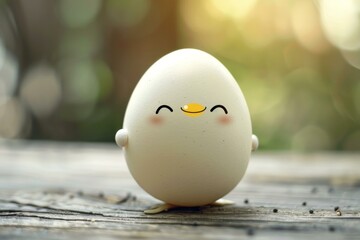 Sticker - Joyful cartoon egg character with a smile, standing in a warm, sunlit outdoor setting