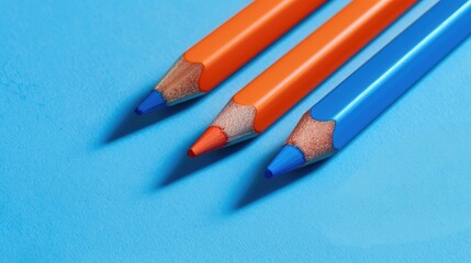 Canvas Print - Close up of plain orange pencils and blue pens