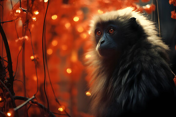 Wall Mural - Monkey in Red Lights