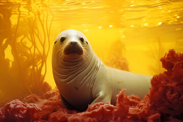 Poster - Seal Underwater with Coral