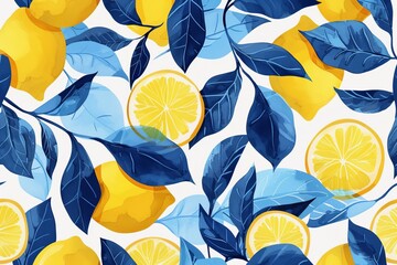 Wall Mural - Design of a seamless summer yellow lemon pattern for the background