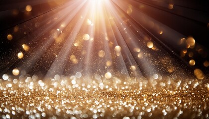 Wall Mural - gold sparkle rays glitter lights with bokeh elegant lens flare abstract background dust sparks background