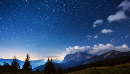 Wall Mural - the image is a beautiful landscape of a starry night sky the dark blue sky is filled with bright stars and a few clouds