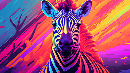 Canvas Print - Neon Zebra: A Colorful Burst