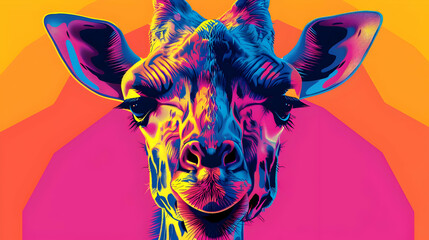 Canvas Print - Colorful Giraffe Portrait