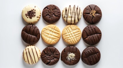 Sticker - Top view of homemade chocolate and butter cookies on a white background