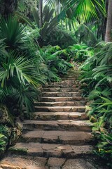 Wall Mural - Natural setting with stone steps and surrounding greenery, suitable for use in outdoor or nature-related contexts