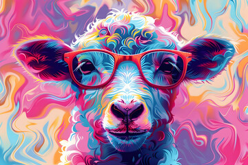 Wall Mural - Colorful Sheep in Glasses