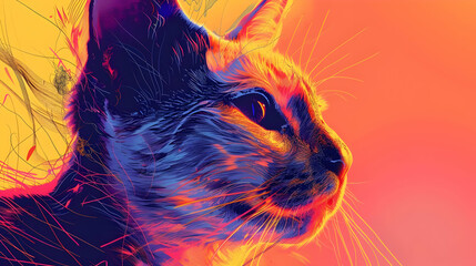 Wall Mural - Neon Cat Portrait