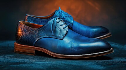 Wall Mural - Handmade leather shoes in blue on a dark background