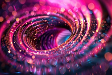 A close-up view of a spiral shaped object sitting on a table or shelf in a dark room