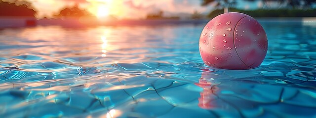 Wall Mural -  Summer holidays background with colorful beach ball floating on luxury swimming pool and copy space 