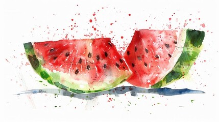 Fresh sweet ripe watermelon slices isolated over white background