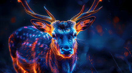 Poster - Neon Deer in the Forest