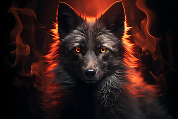 Canvas Print - Fiery Wolf with Glowing Eyes