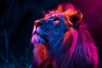 Sticker - Majestic Lion in Neon Light