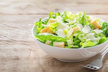 Wall Mural - Fresh Caesar Salad with Parmesan and Creamy Dressing. Generative AI.