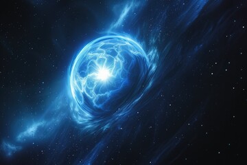 Wall Mural - a blue star is situated at the center of a galaxy, with surrounding stars and celestial bodies