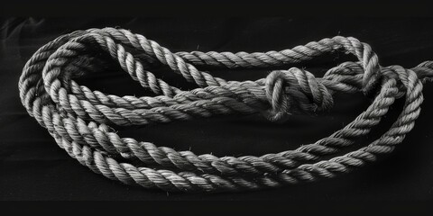 Canvas Print - Black and white image of a rope showing its texture and pattern