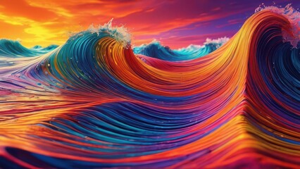 Sticker - Abstract Ocean Waves at Sunset.