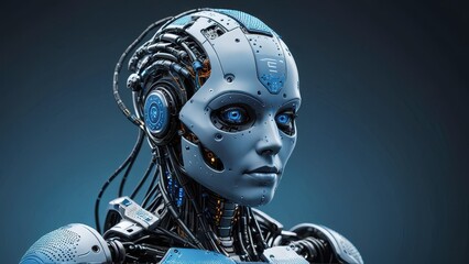 Sticker - Female Robot with Blue Eyes.