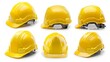 © Damerfie - Multiple perspectives of yellow construction helmets, highlighting their robust design and safety features essential for protecting workers on construction sites.
