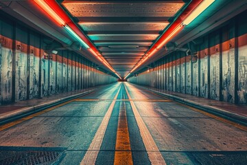 Sticker - A long tunnel with a yellow line marking the way forward