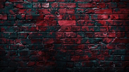 Poster - Textured full frame image of weathered red brick wall with dark vignette corners in 16 9 format for urban grunge background