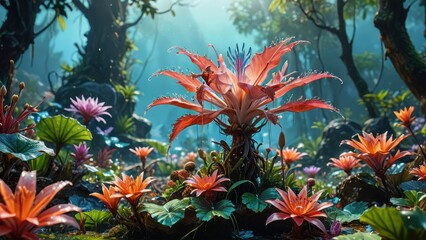 Wall Mural - Magical Flowers in a Lush Forest.