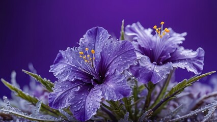 Sticker - Purple Flowers with Water Drops.